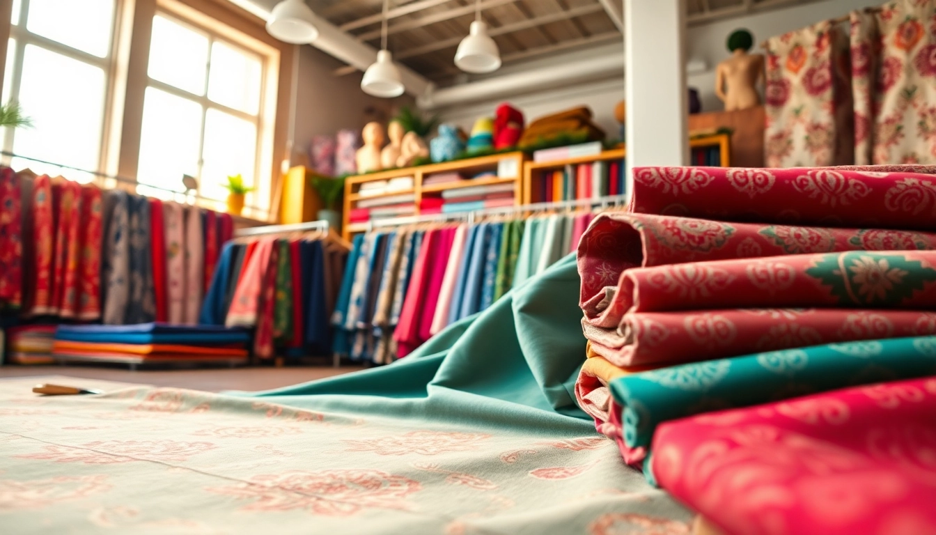 Stof voor jurk kopen in een kleurrijke stoffenwinkel met elegant design en natuurlijke verlichting.