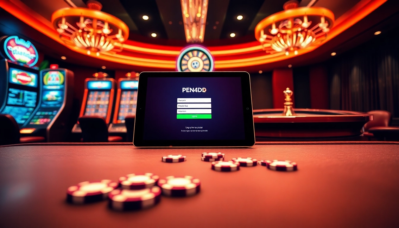 Engage with the thrilling PEN4D login experience amidst a vibrant casino atmosphere.